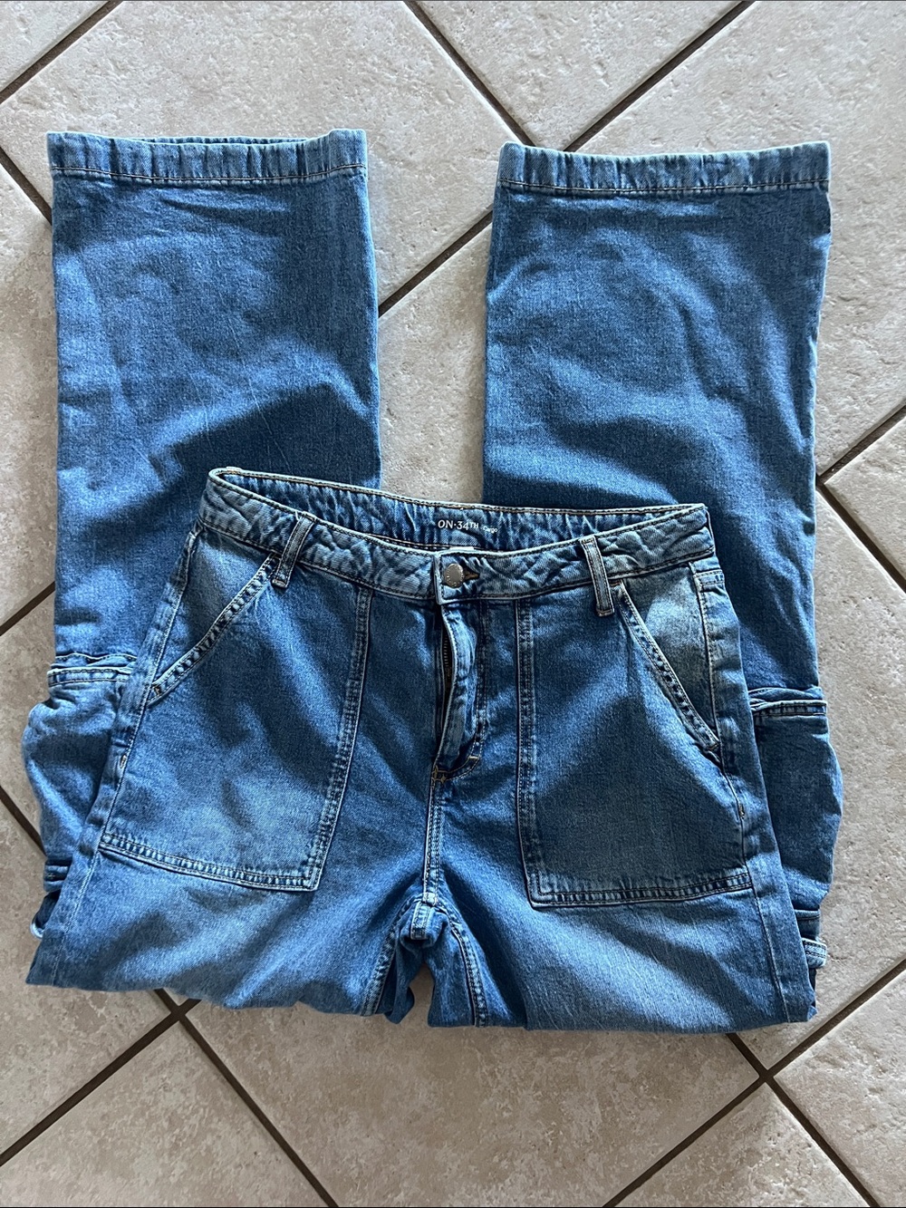 Classic Blue cargo Denim Jeans with Front Patch Pockets